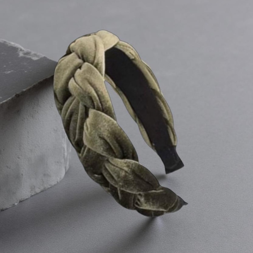 Velvet headband Dark Green braided padded soft & comfortable New Boutique